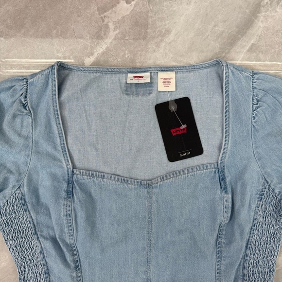 Women’s Levi’s Ophelia Short Sleeve Denim Corset Top Light Wash Cotton Small - Picture 3 of 16